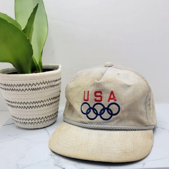 American Vintage | USA Olympics grey distressed corduroy adjustable hat | unisex - Picture 1 of 9